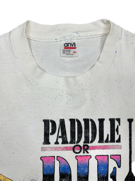 1990 paddle or die rafting tee