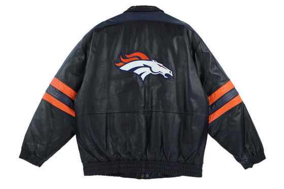 90s denver broncos starter leather jacket