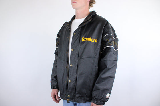90s pittsburgh starter leather jacket
