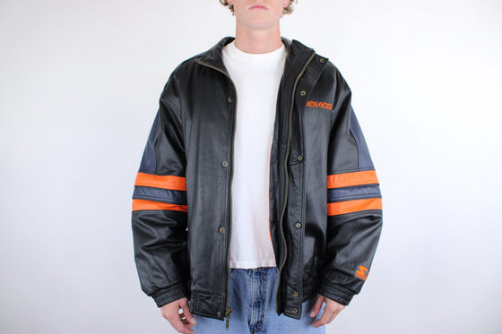 90s denver broncos starter leather jacket