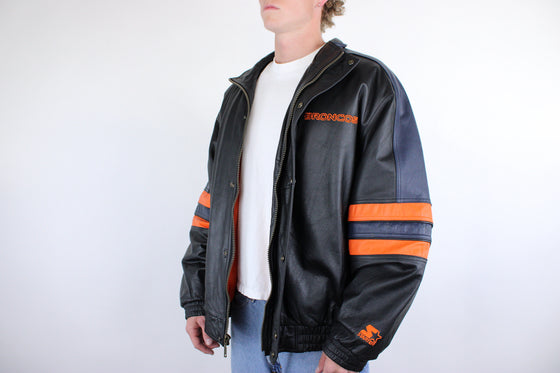 90s denver broncos starter leather jacket