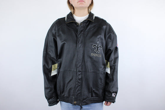 90s new orleans saints starter leather jacket